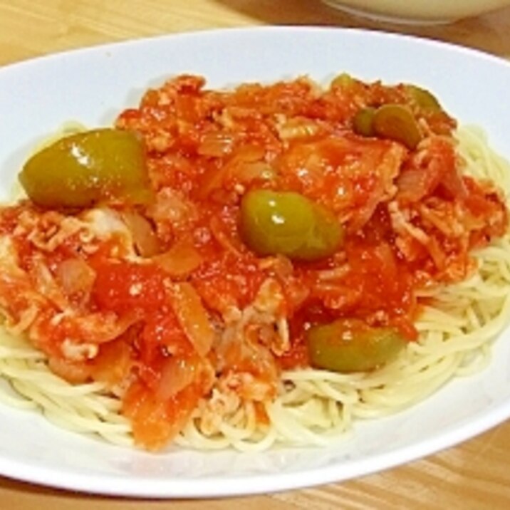 ピーマンと豚肉を使ったトマトスパゲティ